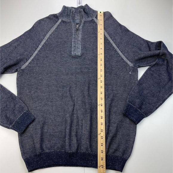 Tailor Vintage Navy Birdseye Quarter Zip Stand Collar Sweater Size Medium - Picture 9 of 9